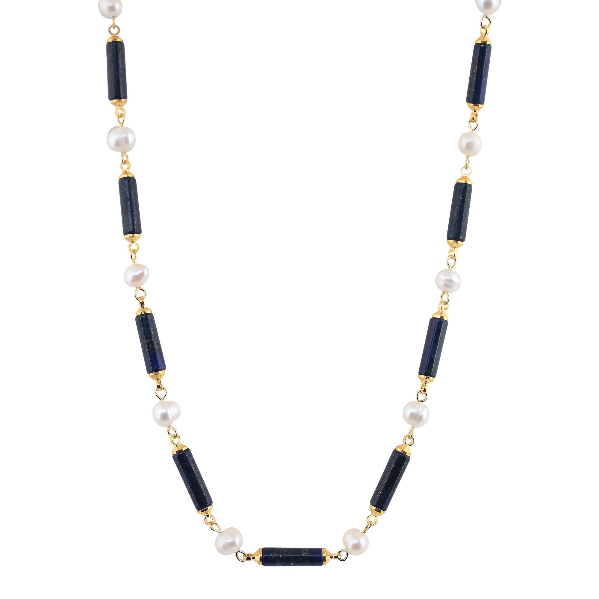'ORIGEN' Pearls & Stones Necklace -Lapis - Ibiza Passion