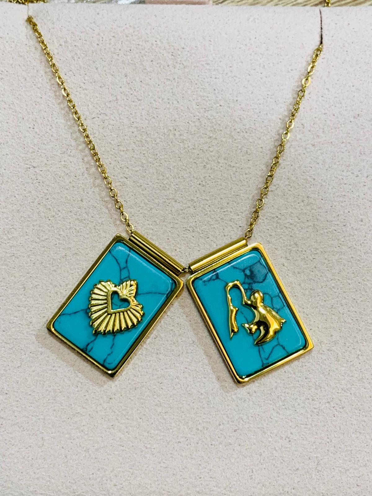 'SCAPULAR' Virgin & Sacred Heart -Turquoise-