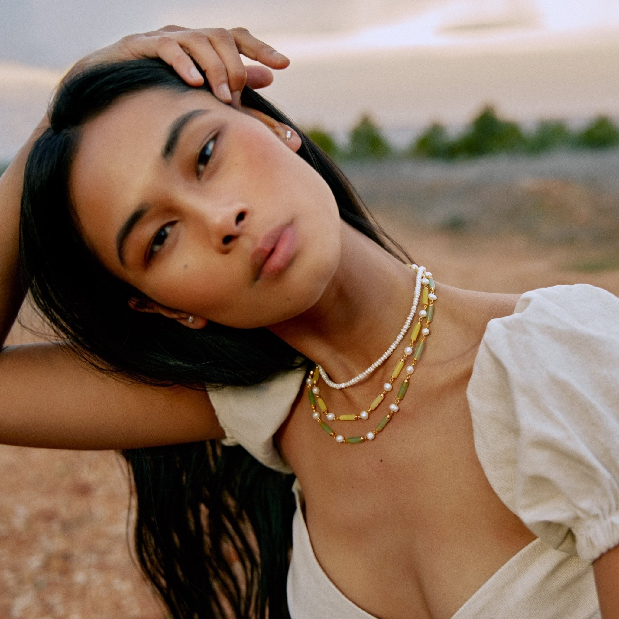 'ORIGEN' Pearls & Stones Necklace -Green Aventurine - Ibiza Passion