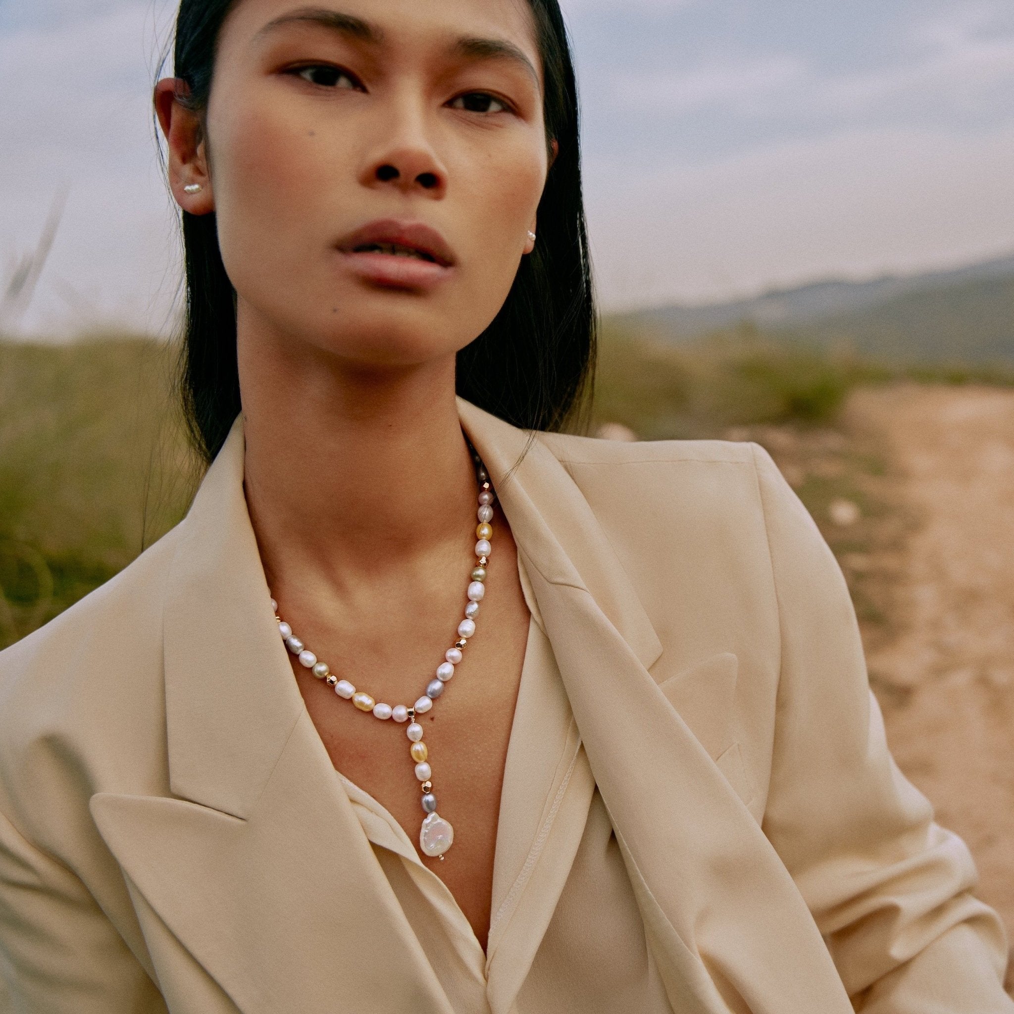 'PENINSULA' Colored Pearls Tie Necklace - Ibiza Passion