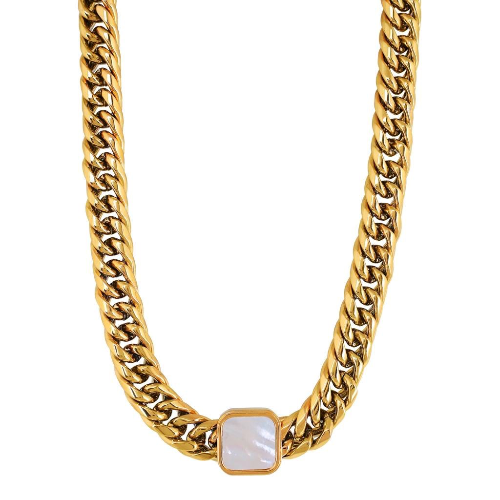 'POLAR' Chunky Chain Necklace with Mother Pearl - Ibiza Passion